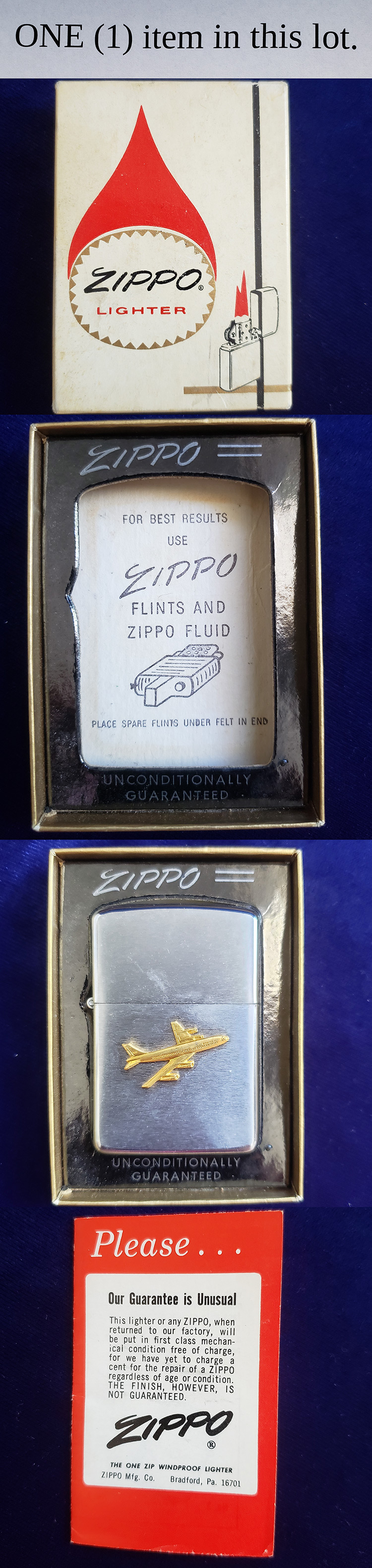 ZIPPO MIB LIGHTER 1967 Boeing 707 UNFIRED, PAPER WORK! RARE ZIPPO MIB LIGHTER 1967 Boeing 707 UNFIRED, PAPER WORK! RARE